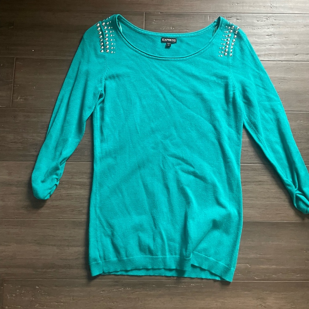 TEAL EXPRESS GLITSY SHOULDER SWEATER small